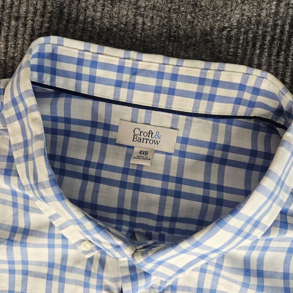 Croft & Barrow Shirt Mens 4XL Big Blue White Plaid‎ Short Sleeve Button Down - Picture 2 of 8
